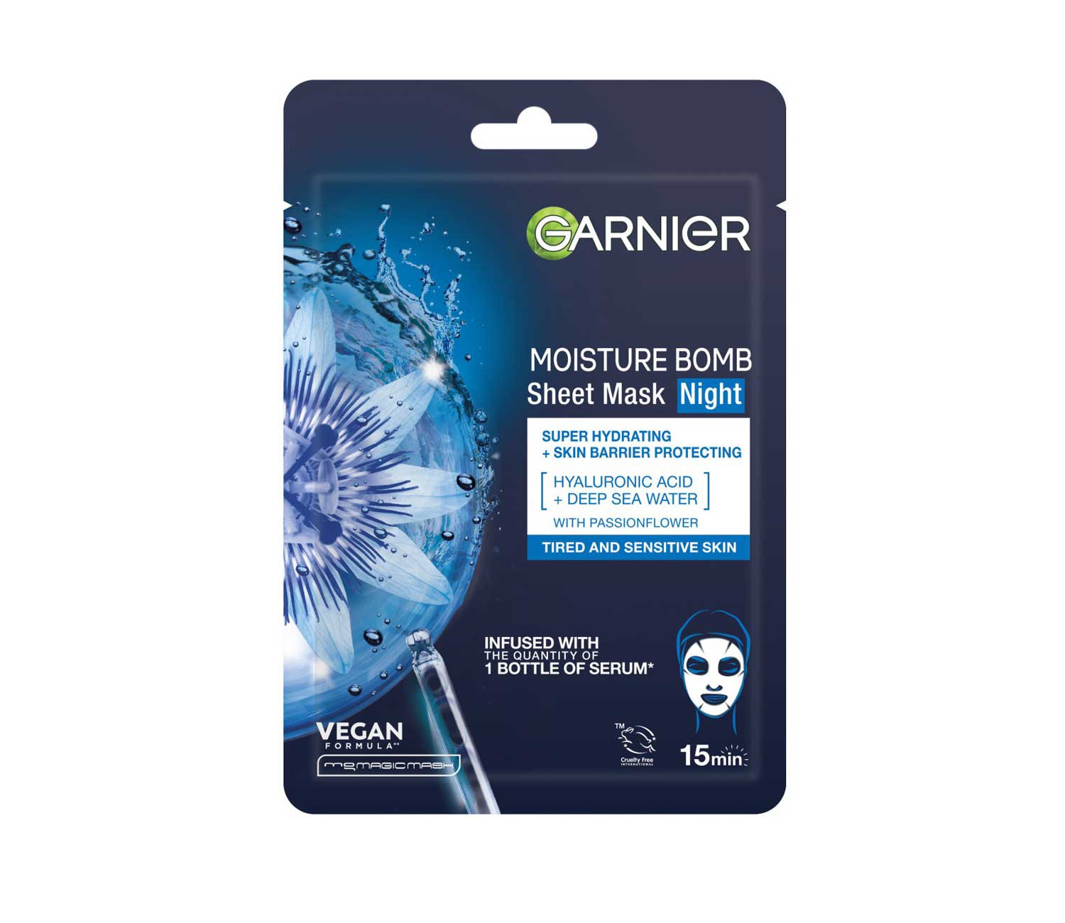 Garnier Moisture Bomb Night Time Deep Sea Water and Hyaluronic Acid Sheet Face Mask 28g