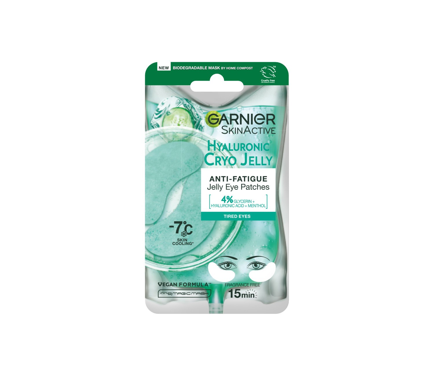 Garnier Anti Fatigue Hyaluronic Acid & Icy Cucumber Cryo Jelly Eye Patches Vegan and Cruelty Free