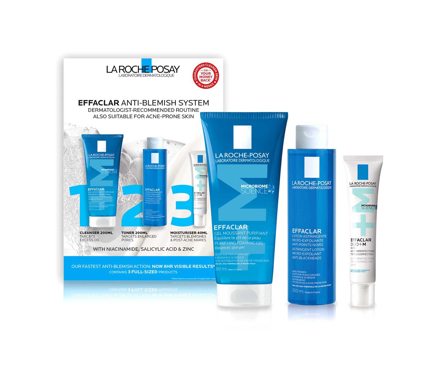 La Roche-Posay Effaclar 3-Step Anti-Blemish System Gift Set to Cleanse, Tone & Moisturise Oily, Blemish-Prone Skin