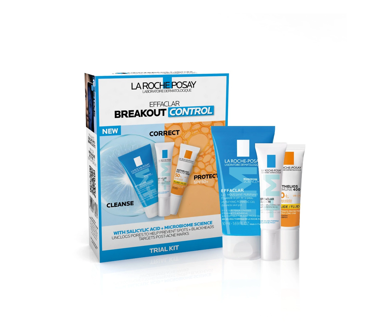 La Roche-Posay Effaclar Breakout Control 3-Step Trial Gift Set to Cleanse, Correct & Protect Blemish-Prone Skin