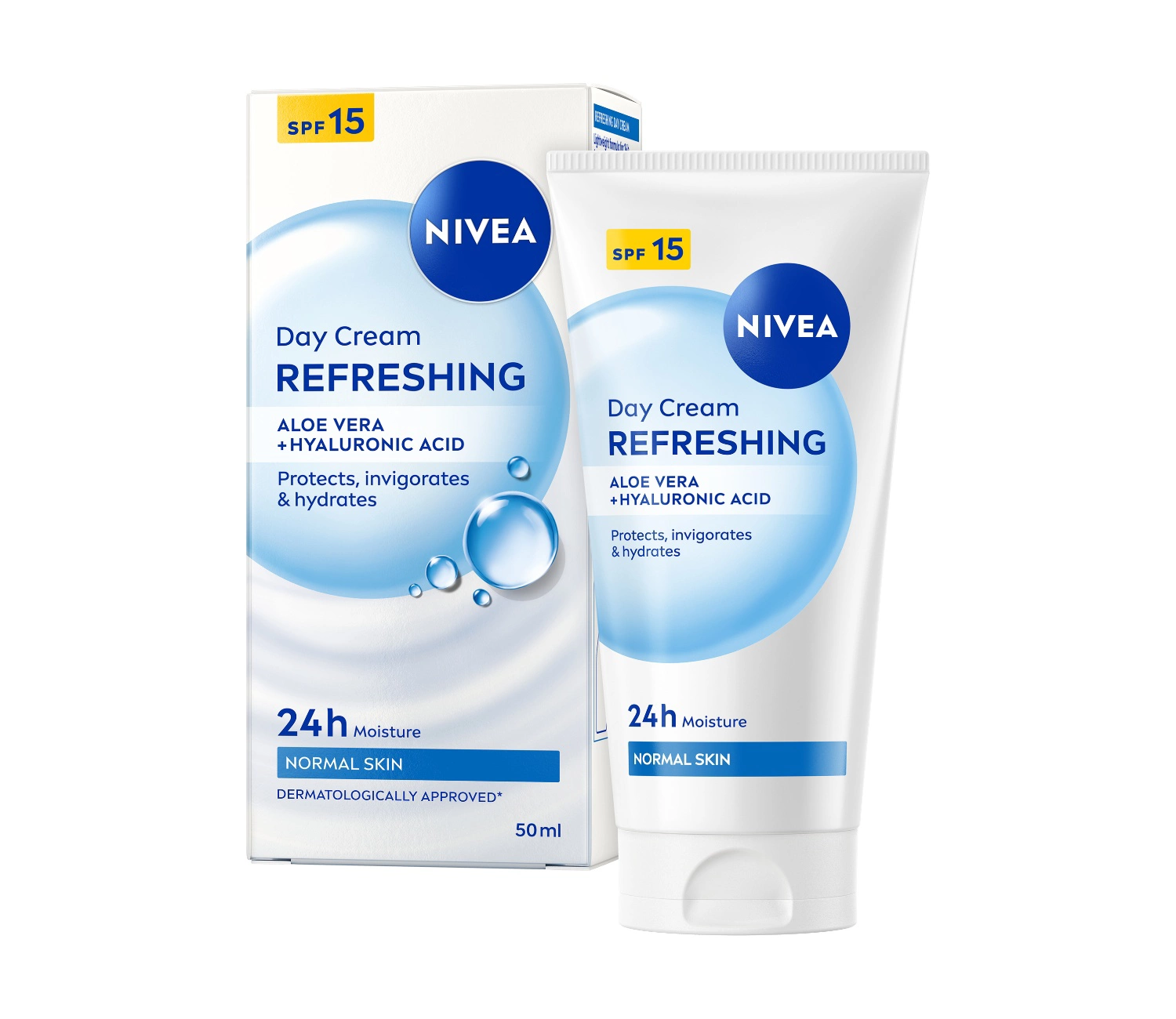 NIVEA 24H Moisture Refreshing Day Cream with Vitamin E for Normal Skin SPF15 50ml